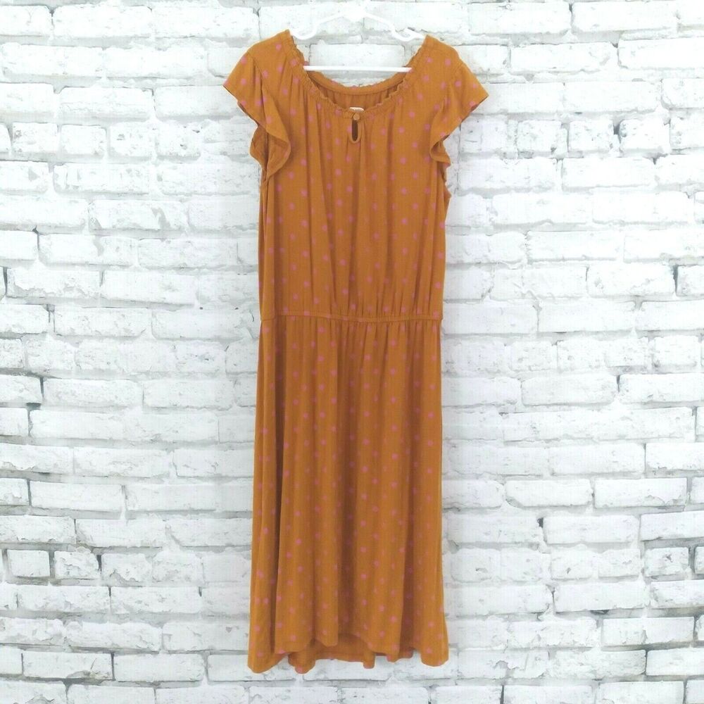 Old Navy Dress Girls XL 14 Sunflower Gold Pink Polka Dot Flutter Sleeve Knit